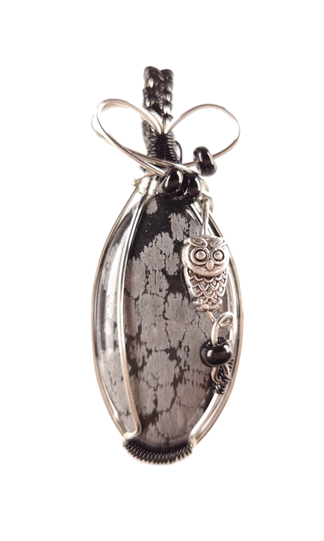 Wire Wrapped Snowflake Obsidian Pendant