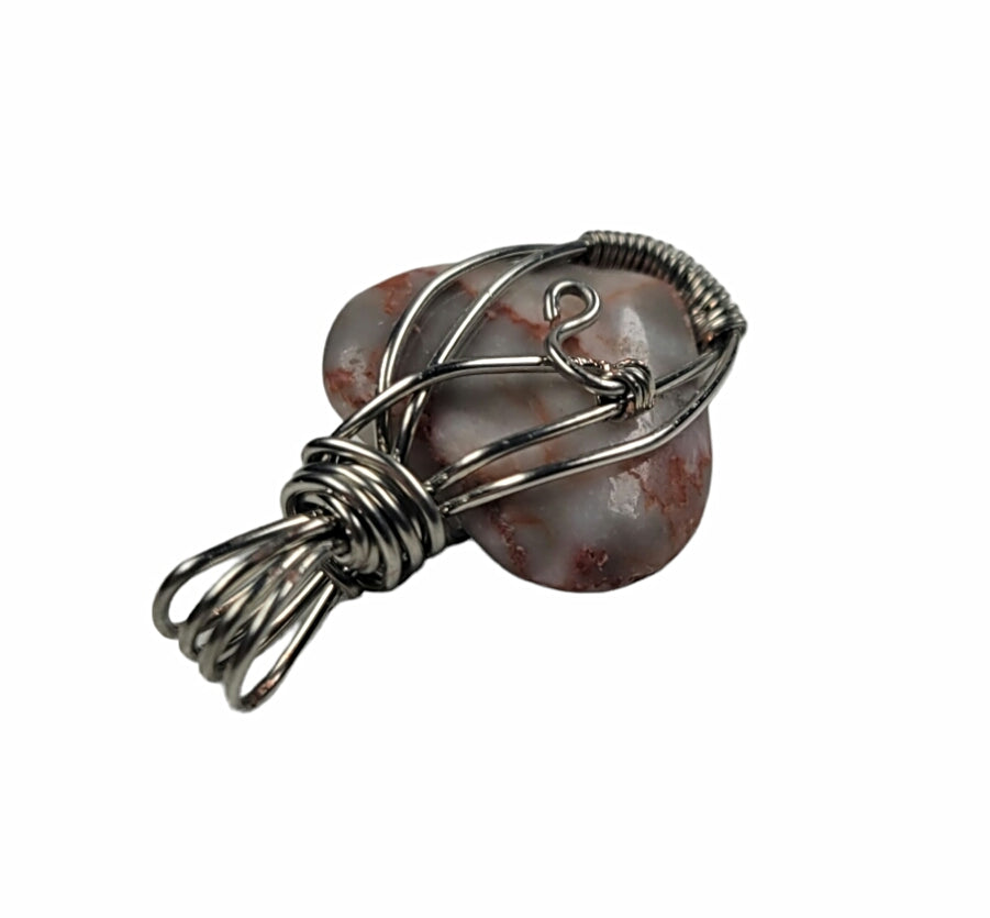 Wire Wrapped Agate Heart Pendant