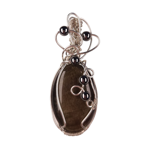 Wire Wrapped Silver Sheen Obsidian