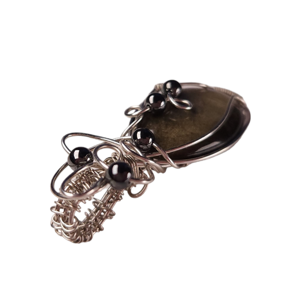 Wire Wrapped Silver Sheen Obsidian