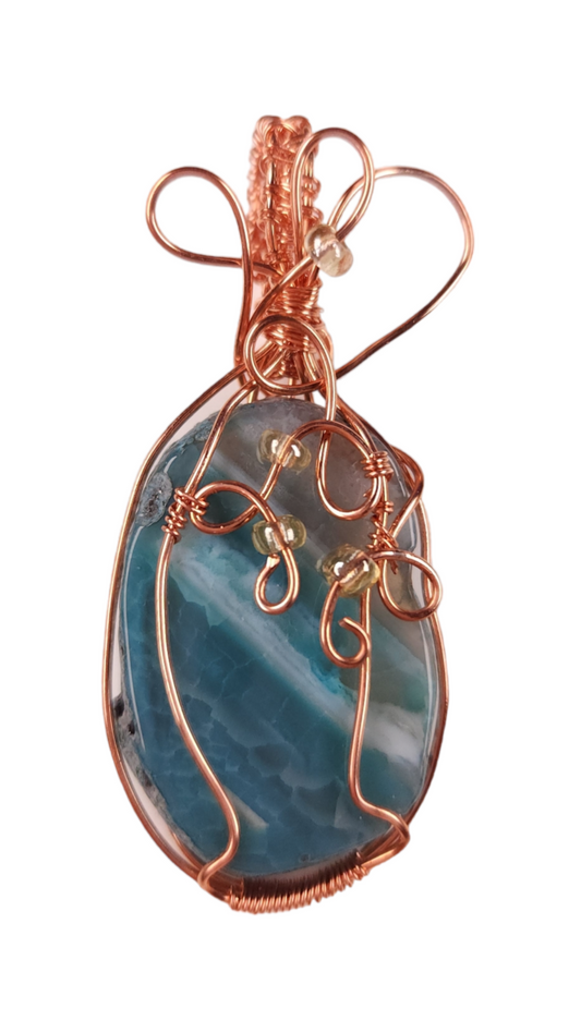 Wire Wrapped Dyed Agate Slice Pendant