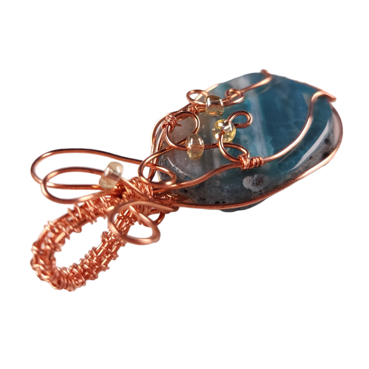 Wire Wrapped Dyed Agate Slice Pendant