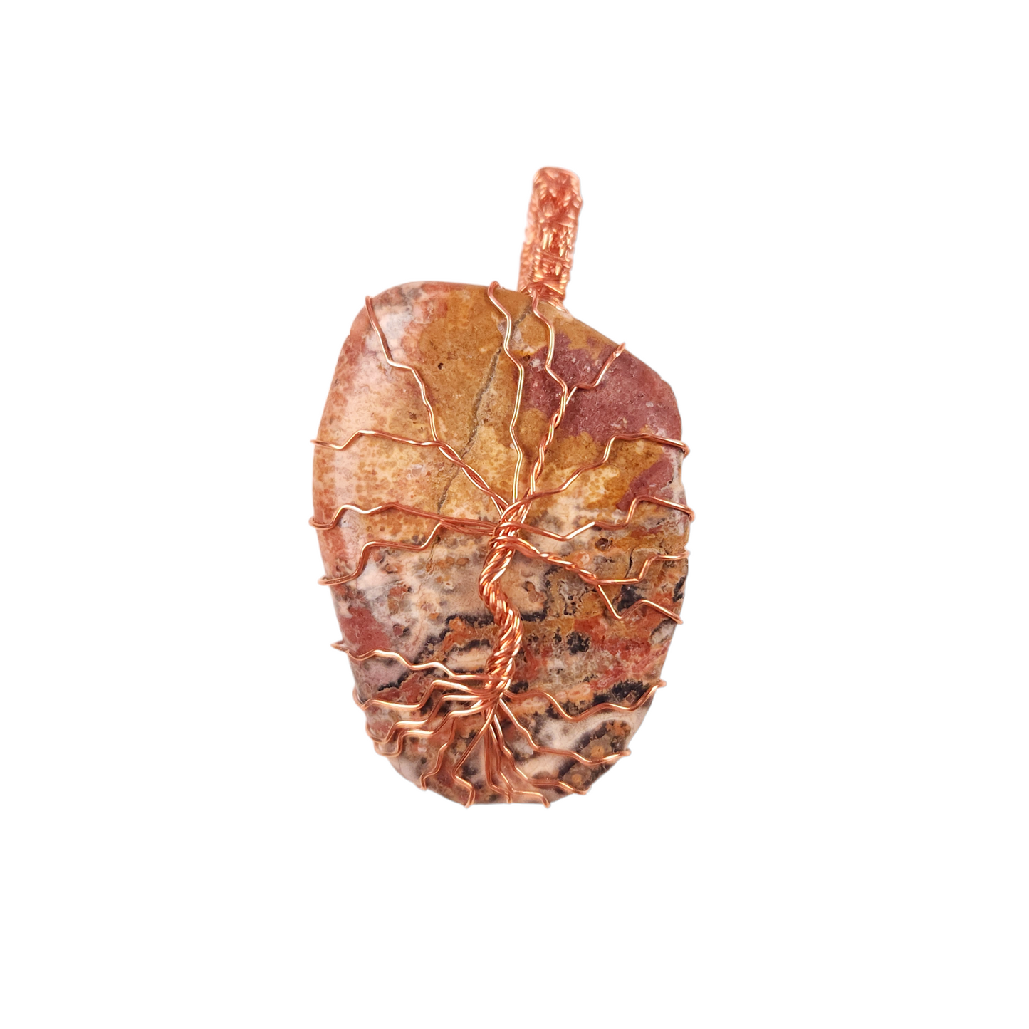Wire Wrapped Leopard Skin Jasper Tree of Life Pendant