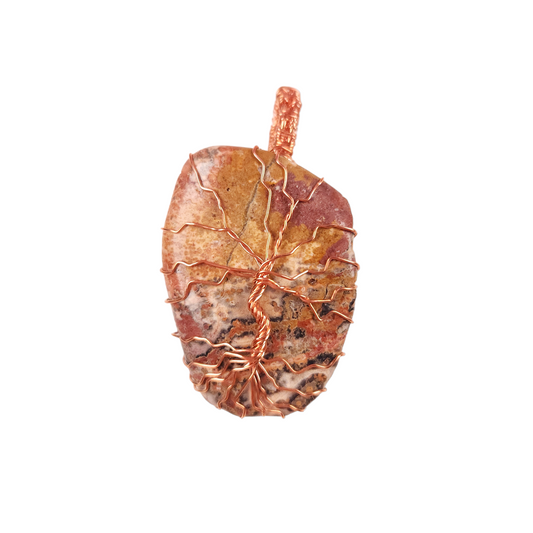 Wire Wrapped Leopard Skin Jasper Tree of Life Pendant