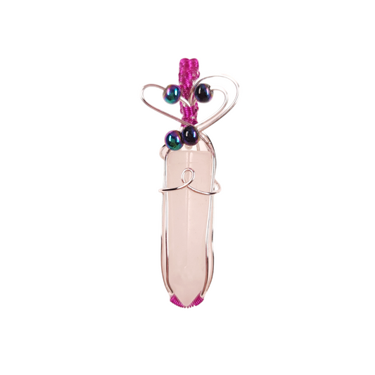 Wire Wrapped Rose Quartz Point Pendant