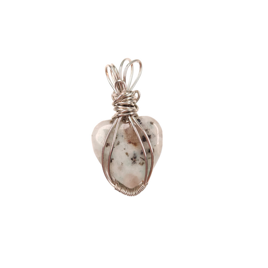 Wire Wrapped Kiwi Jasper Heart Pendant