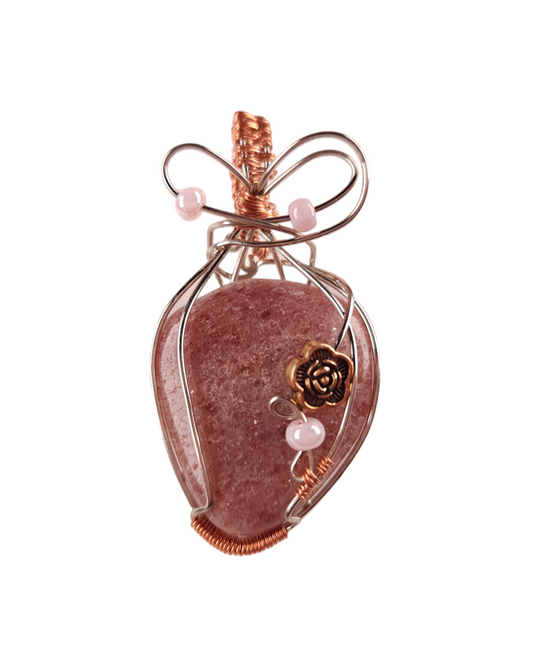 Wire Wrapped Pink Aventurine Pendant