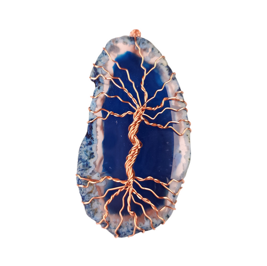 Wire Wrapped Sliced Agate Tree of Life Pendant