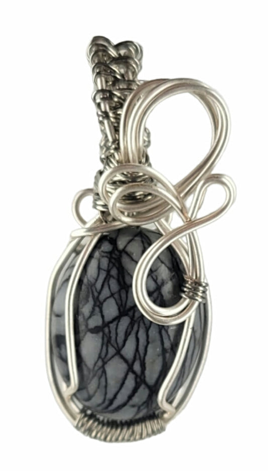 Wire Wrapped Black Impression Stone Pendant