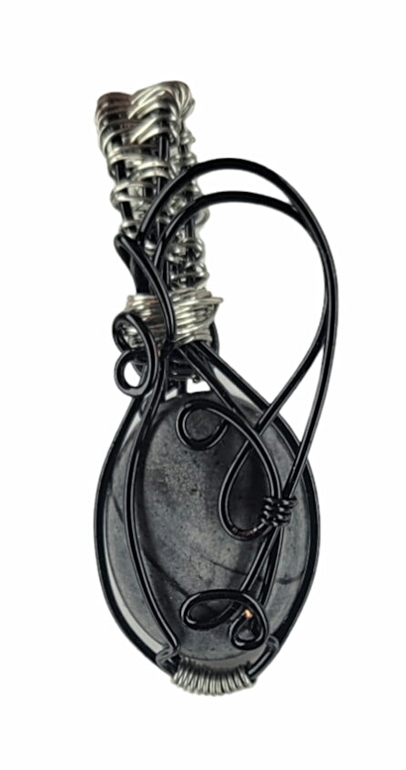 Wire Wrapped Black Impression Stone Pendant