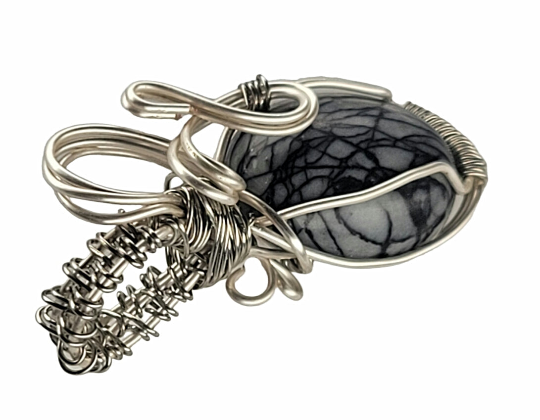 Wire Wrapped Black Impression Stone Pendant