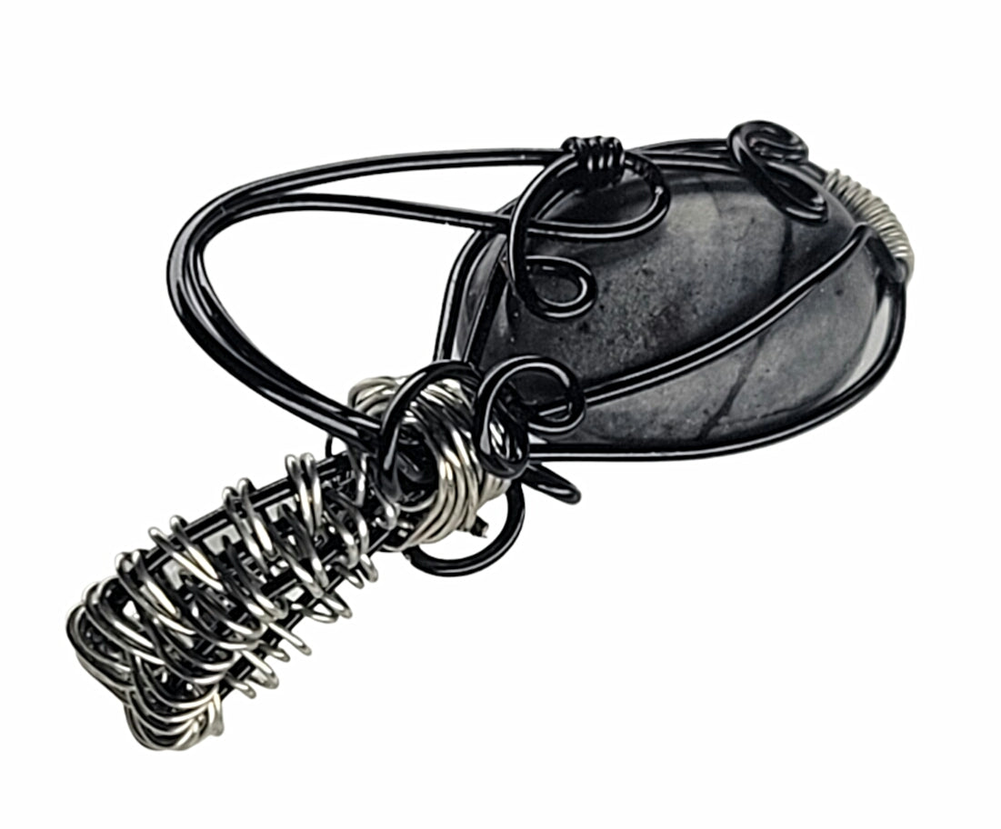 Wire Wrapped Black Impression Stone Pendant