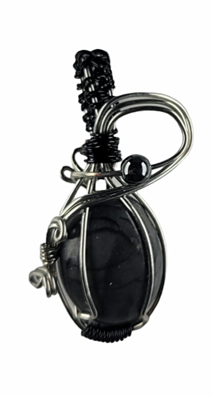 Wire Wrapped Black Impression Stone Pendant