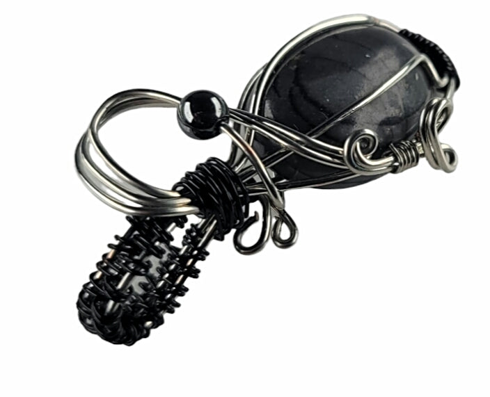 Wire Wrapped Black Impression Stone Pendant