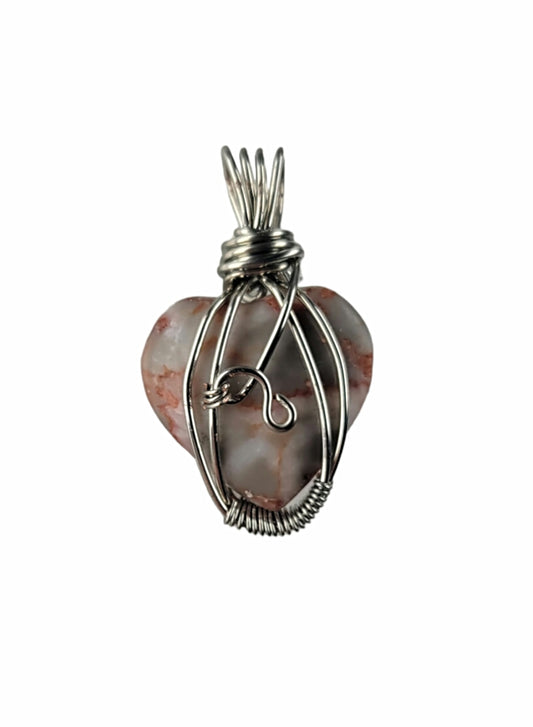 Wire Wrapped Agate Heart Pendant