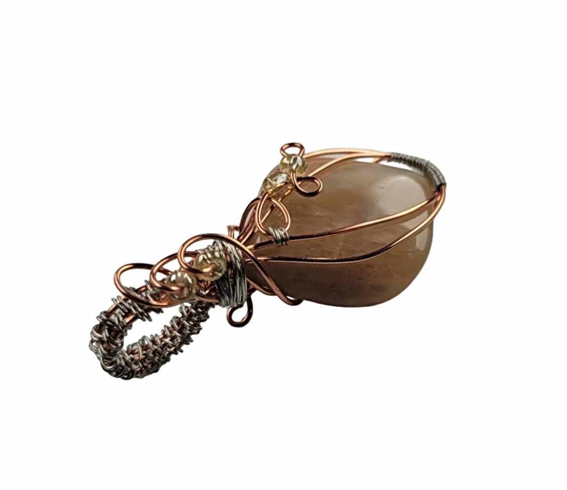 Wire Wrapped Peach Moonstone Pendant
