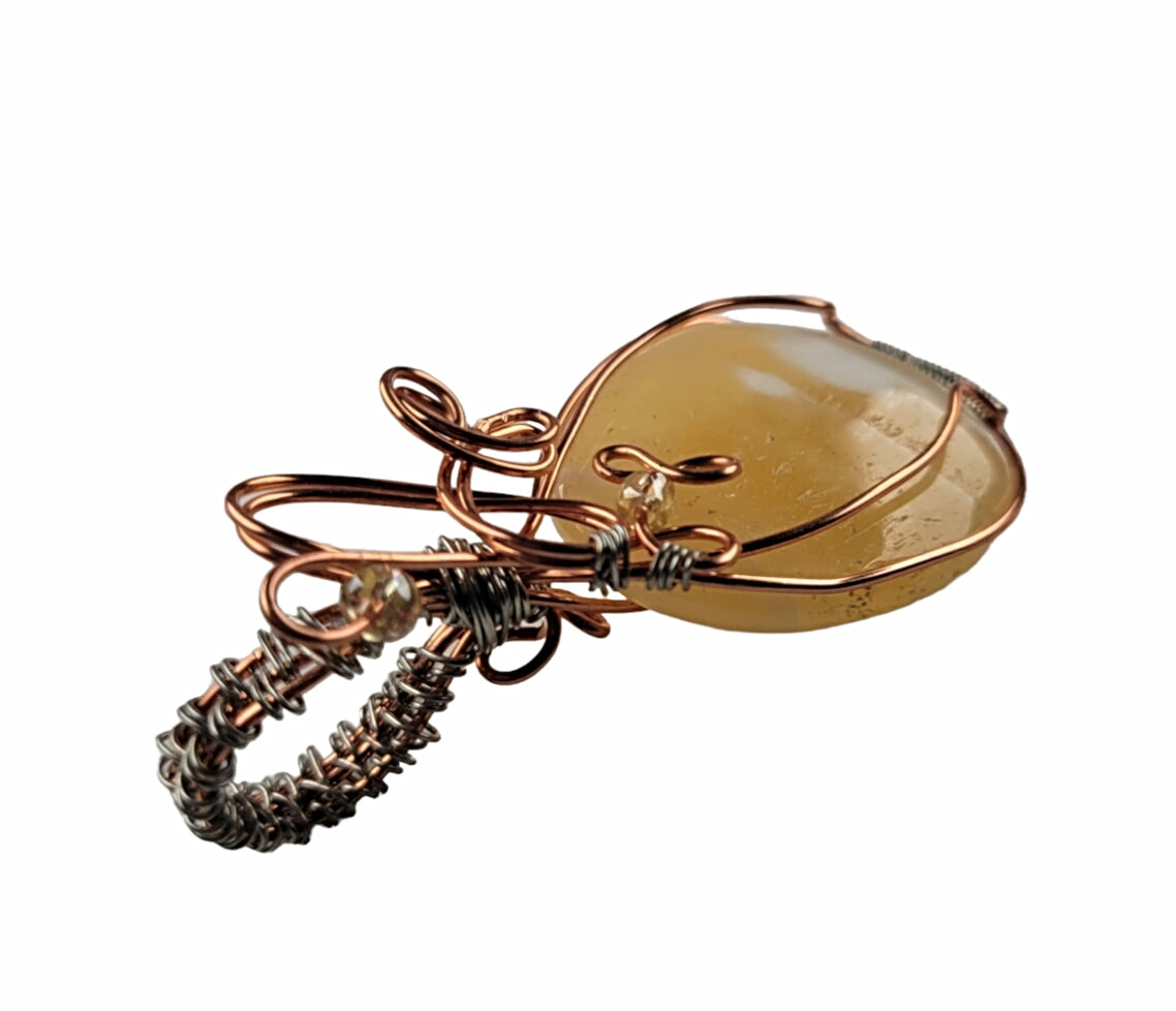 Wire Wrapped Yellow Calcite Pendant